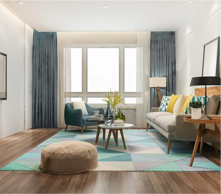 Modern living room with a large picture window